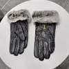 Guantes de piel de invierno para mujer, manoplas de Cachemira con letras de Metal, guantes de piel de oveja de lujo para pantalla táctil, guantes de esquí para conducir