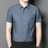 Men's Casual Shirts Cotton Denim Short Sleeve Shirt Summer Thin Fashion Lapel Business Tops Brand Clothes Classic Blue Gray