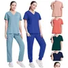 Kvinnor Tvåbitar byxor Solid Color Spa Threaded Clinic Work Suits Tops Unisex Scrub Pet Nursing Uniform Drop Delivery