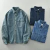 Camicie casual da uomo Camicia di jeans a righe verticali lavate vintage giapponese pesante Giacca a maniche lunghe in cotone sciolto di grandi dimensioni