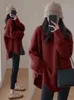 Женские трикотажные футболки, свободный кашемировый свитер, женский ленивый стиль, корейский трикотаж средней длины, винтажный французский однотонный пуловер, осенне-зимний джемпер 231018
