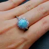 Natural Dominica Larimar Ring 925 Sterling Silver Jewelry Round 8mm Larimar Stone Cbuic Zircon Engagement Wedding Rings 210524268h