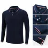 Polos pour hommes Printemps Automne Hommes Classique Solide Couleur Polo À Manches Longues Mode Masculin Cheval Petit Haut