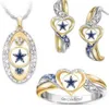 Earrings & Necklace Four-piece Cowboy Ring Heart-shaped Two-color Electroplated Stud Pendant Set268k