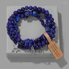 Strand 3st färgglada oregelbundna chip stenarmband set män kvinnor handgjorda lapis lazuli pärlor pendelle armband par rikedom smycken