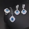 Colar brincos conjunto funmode azul flor forma design pingente pequeno para mulheres conjuntos de jóias atacado fs126