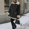 Trench da donna Moda Cashmere Collo in pelliccia di pelle Cappotto composito Autunno Inverno Spessore caldo Giacca in PU Casual Donna Zip nera Vintage