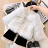 Jaquetas Chegada Outono Bebê Meninas Casacos De Pele Branco Flor Em Forma De Botão Criança Cardigans Com Bolsos Mangas Compridas Quentes Crianças Outwear