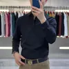 Herren-T-Shirts, Polo-T-Shirt, langärmelig, Herbst, High-End-Business, vielseitig, lässig, einfarbig, Revers-Shirt, Tops, Kpop, Khaki, Schwarz