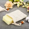 Natuurlijke exfoliërende mesh-zeepzak Sisal Soaps Saver Bags met trekkoord Opbergtashouder Droogschrobmachines voor douche Bad Schuimende LL