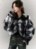 Kvinnors päls 2023 Autumn/Winter Black and White Tie Dyed Artificial Lamb Hair Coat Short Metal Button Top Chinese Style Fashion