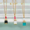 Pendant Necklaces EYIKA Fashion Colorful Enamel Small Makeup Lipstick Necklace Inlaid Crystal Zircon Women Girls Choker Gold Color Jewelry