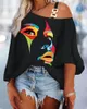 Blouses Femmes Sexy Off Épaule Chemises enchaînées pour femmes 2023 Mode d'été Demi-manches Lettre Imprimer Chemise Casual Loose Top Femme