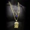 Hiphop Gouden Gekroonde Jezus Hoofd Hanger Iced Out Vierkante Edelsteen Kristallen Ketting Set Cubaanse chain287N