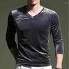 Men's T Shirts 2023 Autumn Men Fashion Long Sleeves Velour T-shirts Hip Hop Large Size Tops M-6XL 7XL V-Neck Solid Velvet