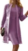 Lässige Kleider Damen Kleid Spitze Set Midi Lila Rosa Gelb Hellblau Grau Langarm Robe Pure Hollow Out Winter Herbst Kleidung