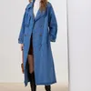 Damskie okopy płaszcze europejski styl x-let dżins dla kobiet pasek na talii szczupły jean panie jaqueta feminina blue kurtka kobieta
