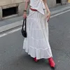 Spódnice 2000. vintage koronkowe wykończenie białe podzielone długą spódnicę Fairycore Śliczne wysokie talia Midi Women Boho Holiday Streetwear Y2K Estetyka