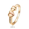 Cluster Ringe Luxus Exquisite Doppel Herzförmige Ring Gold-Farbe CZ Für Frauen Mode Zirkonia Schmuck Großhandel Verschiedene Gelegenheiten