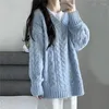 Frauen Hoodies 2023 Herbst Mode Retro Blau V-ausschnitt Pullover Pullover Women'loose Gestrickte Top Boutique Kleidung Einfache Stil