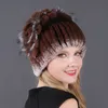 Women's winter new warm fashion thickened wool hat Rex Rabbit Fur grass hat knitted with side Flower Hat 231015