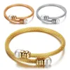 Bangle na moda de aço inoxidável pérola aberta manguito pulseiras para mulheres charme jóias presente ouro prata cor drop247o