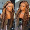 360 Hd Lace Frontal Wig Highlight Wig Human Hair Wigs Curly Ombre Colored Honey Blonde Water Wave 13x4 Deep Wave Frontal Wig Synthetic