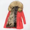 Frauen Pelz Faux OFTBUY 2023 Lange Wasserdichte Parka Echt Mantel Winter Jacke Frauen Kapuze Natürliche Waschbär Oberbekleidung Streetwear Abnehmbare 231018