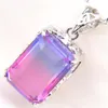 12 pcs lot Holiday Gift Rectangle Gradient Purple Bi-Colored Gemstone 925 sterling Silver For Women Necklace Pendants Jewelry 10 1232g