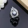 Gray Pearl Bridal Jewelry Sets Drop Earrings with CZ Stone 925 Silver Women Ring Necklace Set3039