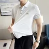Polos męski 2023 Summer Białe czarne koszulki biznesowe Mężczyzny krótki rękaw Slim Casual T-shirts Odzież Lapel Tree Social Office Tops