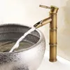 Banyo lavabo muslukları antika pirinç bambu tarzı tek kollu kol güverte monte delik musluk kabı karıştırıcı musluk aan016