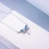 Anhänger Halsketten Libelle Urne Halskette für Asche Geschenke Frauen Schmuck Mädchen Einäscherung mit blauem Kristall