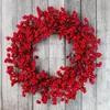 Andra evenemangsfestleveranser Yan Christmas Red Berry Wreath för ytterdörren utanför Xmas Handmade Artificial Holly Berries Winter Home Wall Decor 231018