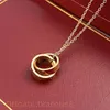 Luxury Designer Brand Necklace Sterling Silver Double Rings Diamond Pendant Rose Gold Neckor för unisex fancy long chain smycken för tjejkvinnor gåva