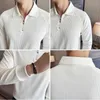 Polos masculinos 2023 outono alta elástica espessada seersucker meia zip polo camisa masculina moda casual negócio lapela manga longa t-shirts m-4xl