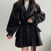 Mulheres misturas de lã y2k coreano preto casaco de lã streetwear elegante estética gótico cardigan suéteres tops mulheres outerwear plus size roupas 231019