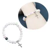 Bracciale con perline di rosario per battesimo, mini catena di rosari per gioielli da donna