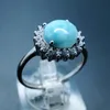 Natural Dominica Larimar Ring 925 Sterling Silver Jewelry Round 8mm Larimar Stone Cbuic Zircon Engagement Wedding Rings 210524268h