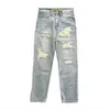 Herrenjeans Designermode Dreww Bieber's Same Smiling Face Jeans mit gewaschenen Löchern Straight Leg Jeansrntd