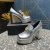 Comfortable platform dress shoes women Designer Pump Shoes leather belt buckle decoration thick heels casual square toe caps