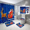 Shower Curtains 4 PCS Christmas Bathroom Curtain Set Ornament for Christmas Home Shower Curtain Bathroom Non-Slip Bath Mat Toilet Cover 231019