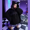 Hoodies femininos outono preto goth casaco zip up com capuz mulher camisolas streetwear manga longa solta jaquetas vintage casacos femininos kpop