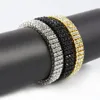 Bracelet à 3 rangées de diamants pour hommes, finition noir, or et argent, 8 pouces, 12mm, strass glacé, Hip Hop Bling, ewelry196K