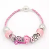 6PCS neueste Brustkrebs-Bewusstseins-Schmucksache-europäische Perlen-Rosa-Band-Art-Brustkrebs-Bewusstseins-Armband für Krebs-Mitte Y2256w