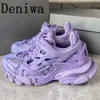 Platte damessneakers met dikke bodem Runway Designer Gemengde kleuren Natuurleer Koppels Hoogteverhogende trainers Causale schoenen