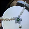 Chains Hand Knotted 8-9mm White Freshwater Pearl Snow Micro Inlay Zircon Accessories Baroque Pendant Short Chain Necklace