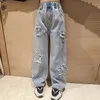 Jeans per ragazze Jeans Primavera Pasta di stoffa Pantaloni a gamba larga con stella a cinque punte Pantaloni per bambini alla moda per adolescenti 8 10 12 anni 231019