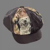 Bérets japonais Y2K grosse tête PU motif chat et chien chapeau nuage printemps et automne velours côtelé rétro épissage casquette octogonale pour hommes et femmes 231018