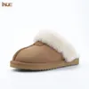 Pantoufles INOE véritable peau de mouton daim cuir naturel fourrure de mouton laine doublé femmes hiver pantoufles maison intérieur maison chaussures chaud demi Styles 231019